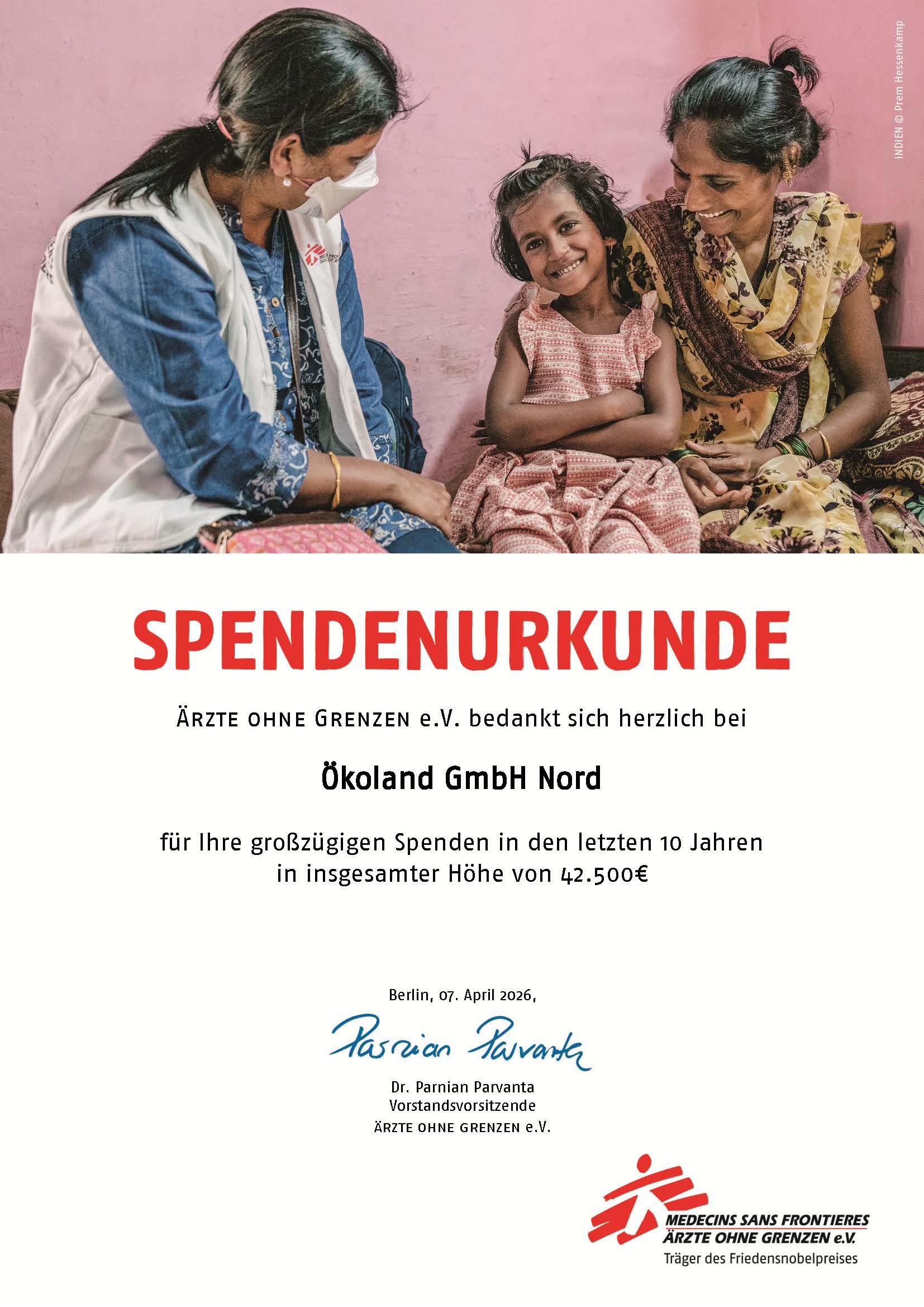 Ökoland unterstützt Ärzte ohne Grenzen und die medizinische Nothilfe weltweit.