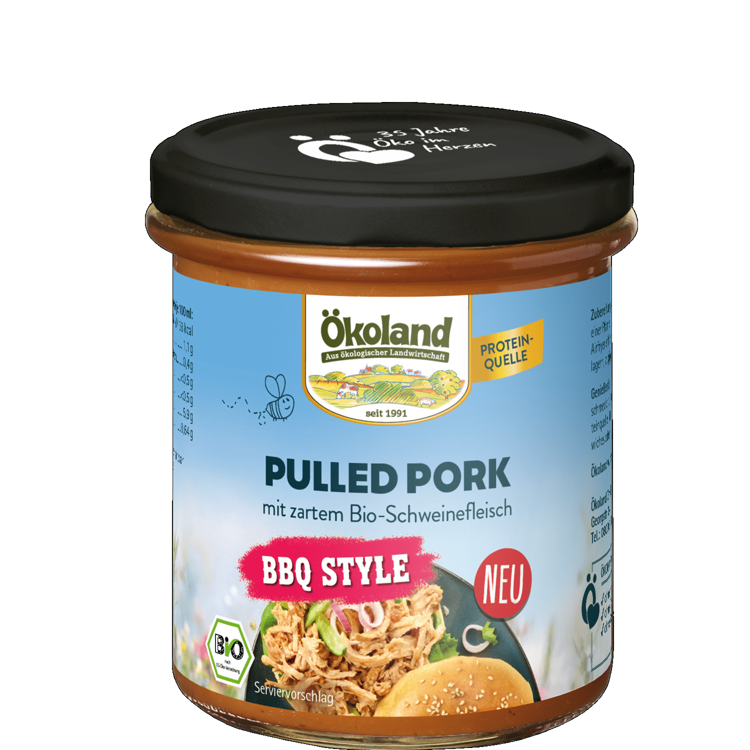 Zartes Bio-Schweinefleisch mit einer würzigen Sauce. 