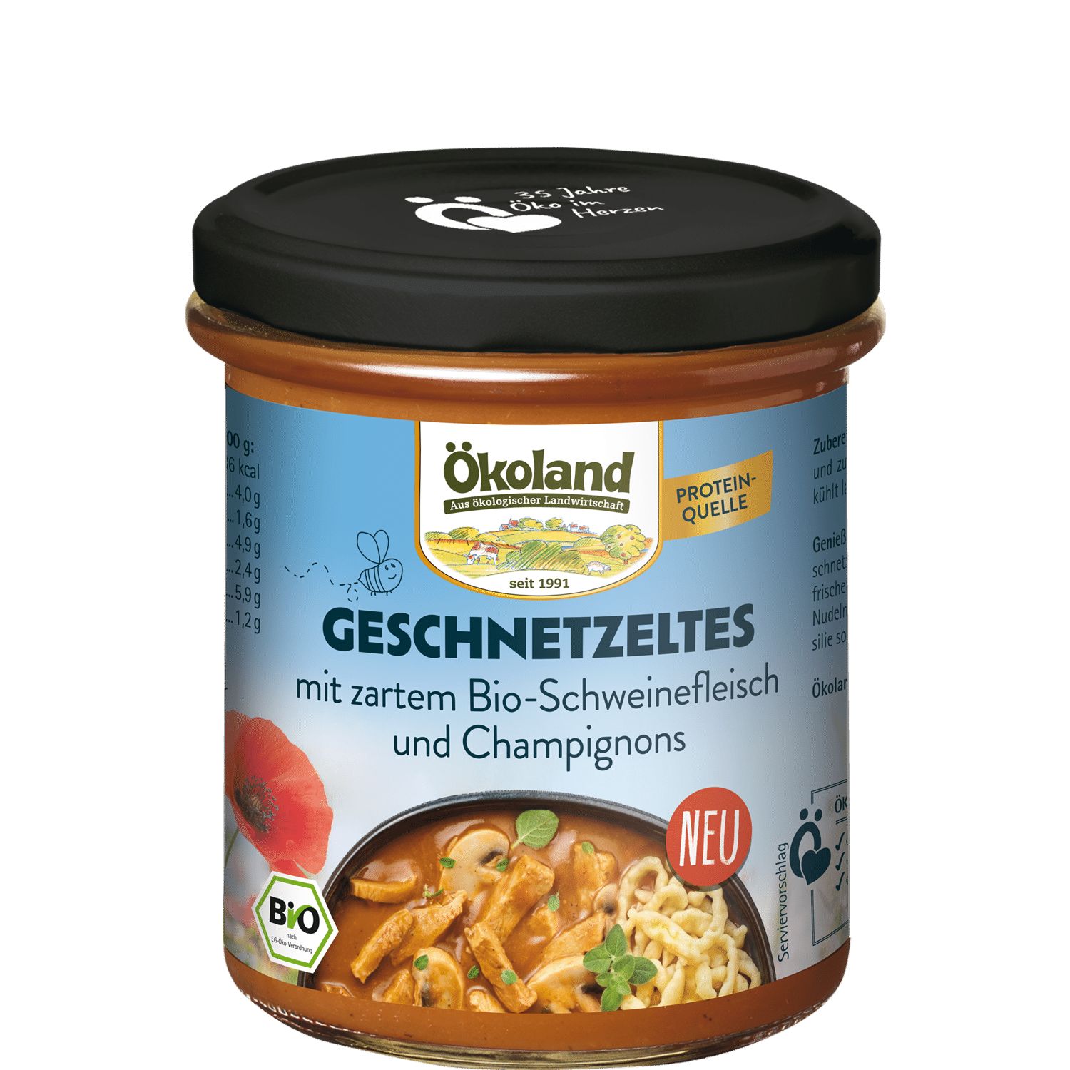 Klassisches Geschnetzeltes vom Schwein, zart gegart, in einer Rahmsauce mit feinen Champignons serviert